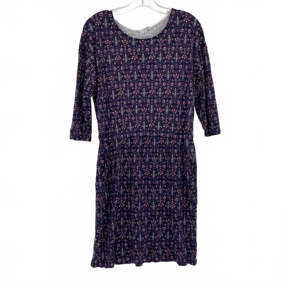 Boden Purple Navy Patterned 3/4 Sleeve Mini Dress | Womenโs Size 10